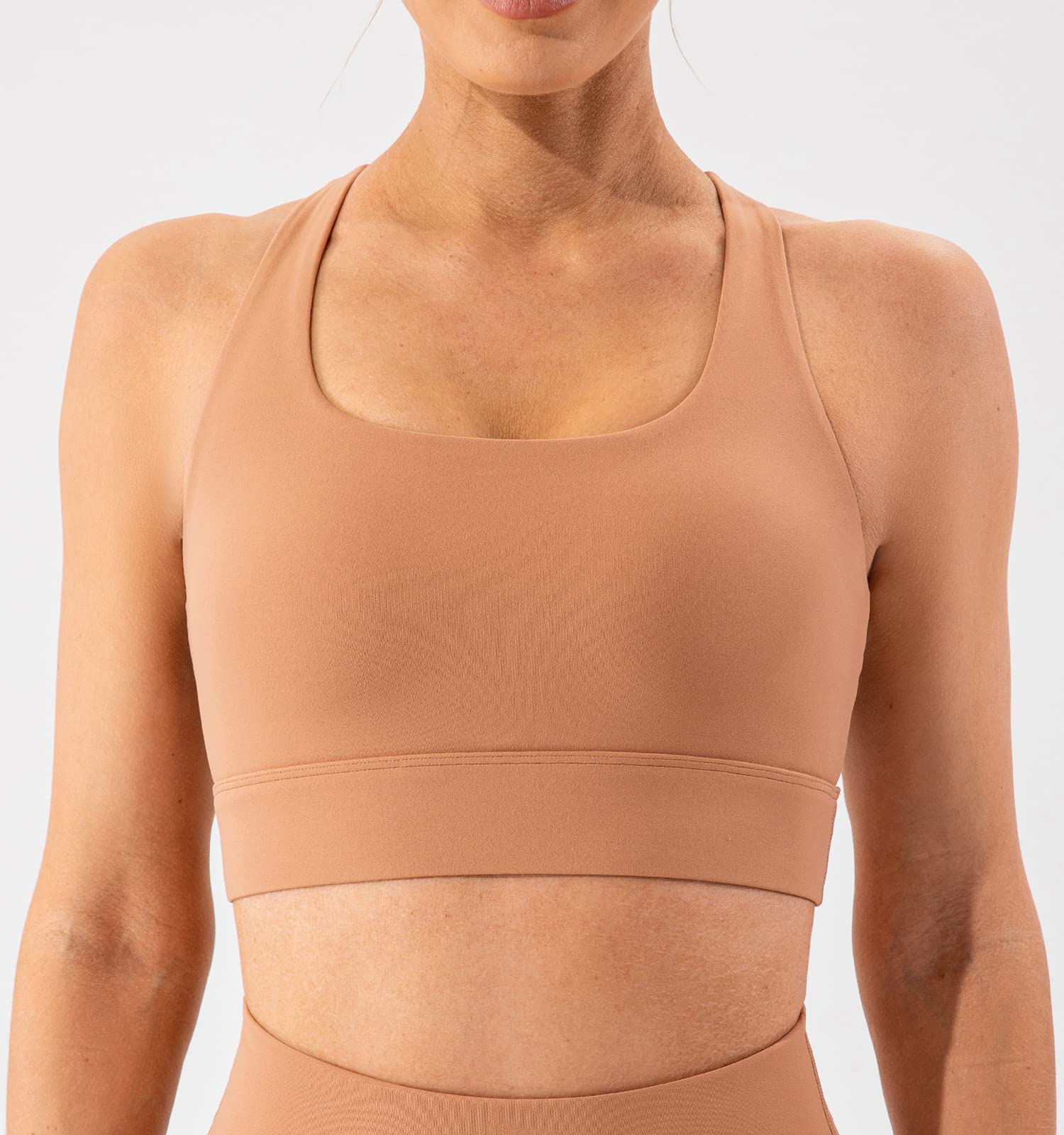 Lavento Women's Supportive Soft Sports Bra Open Racerback - Workout Yoga Training Bras Top (Pale Copper, 4)