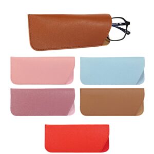 6pcs soft glasses cases, leather eyeglasses case 7x3 inch multicolor portable glasses case pu soft pouch leather sunglasses pouch for women men adults kids