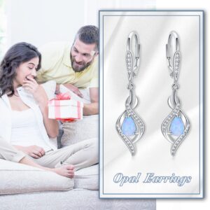 VONALA Opal Earrings 925 Sterling Silver Blue Opal October Birthstone Dangle Drop Dangly Leverback Earrings Valentine's Day Jewelry Gifts for Women