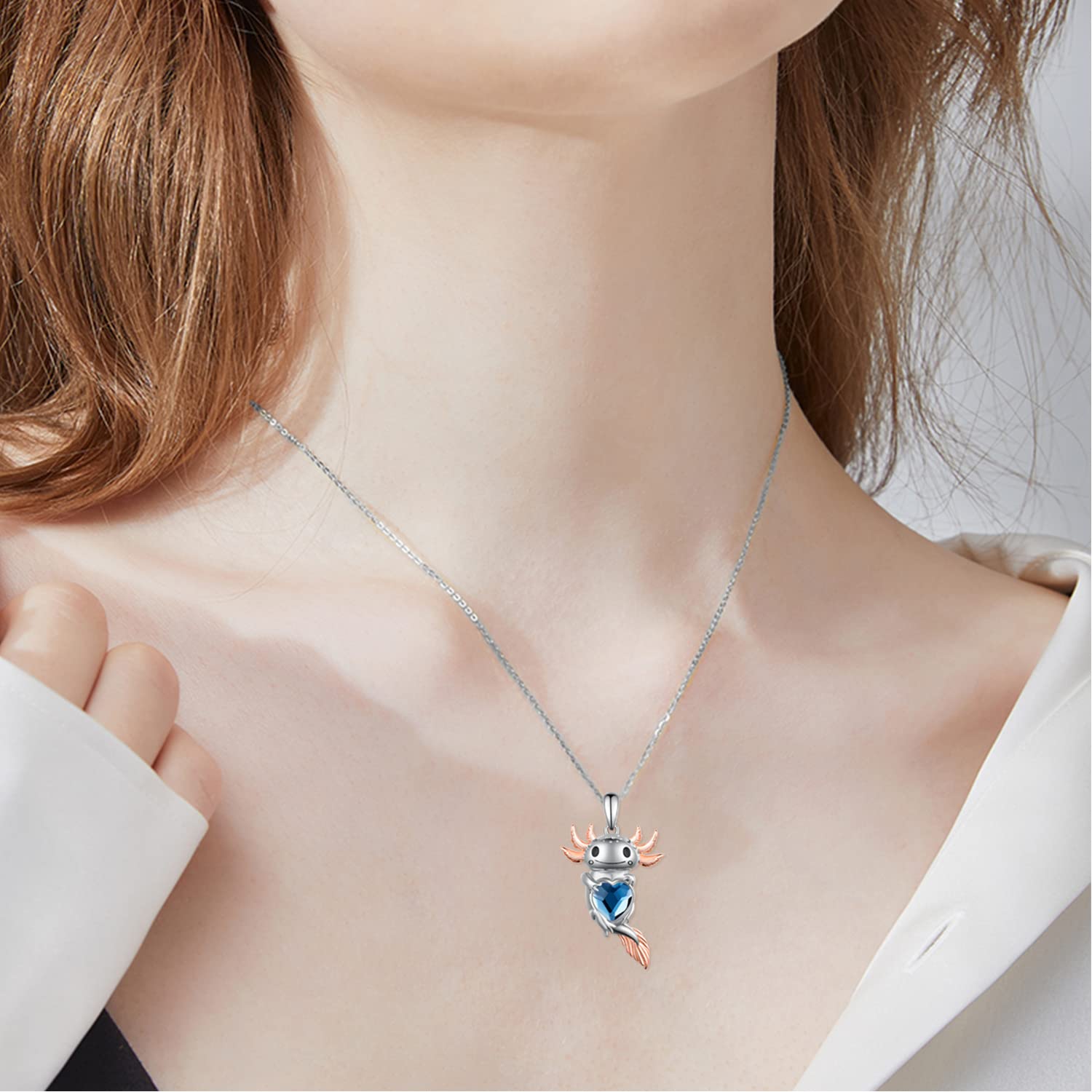 Peireara Axolotl Necklace for Women 925 Sterling Silver Axolotl Pendant Necklace Ctue Animal Axolotl Jewelry Gift for Women Mother