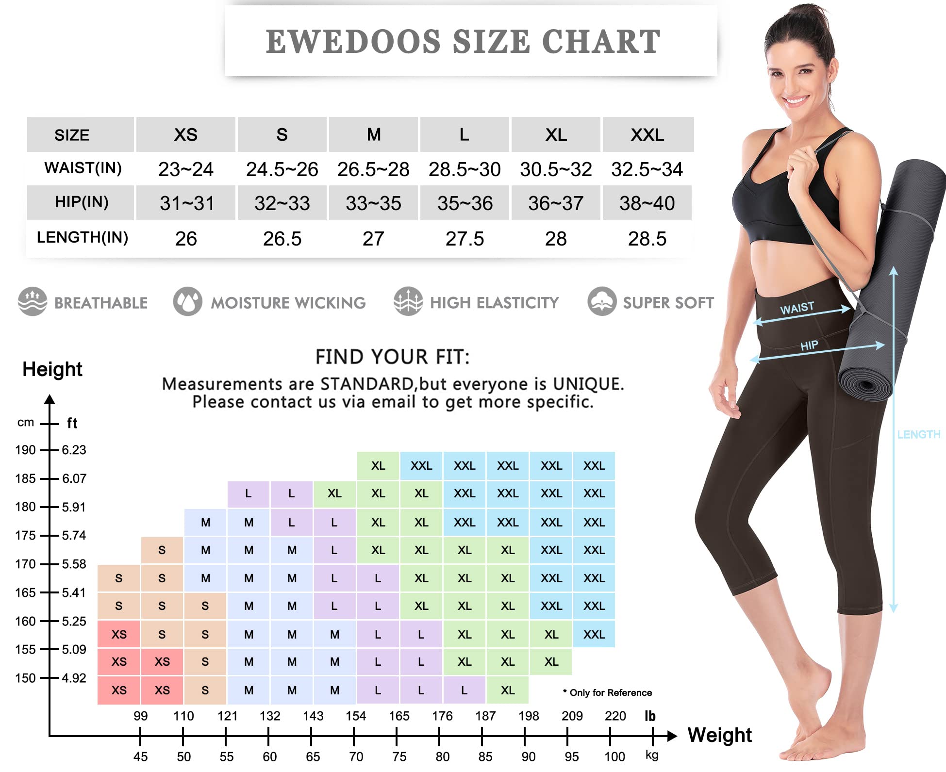 Ewedoos Womens Yoga Pants with Pockets Capri Leggings for Women Tummy Control Workout Leggings Compression Capris Pants