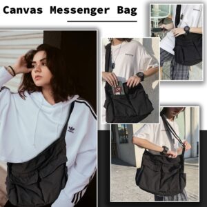 Canvas Messenger Bag Large Hobo Crossbody Bag with Multiple Pockets Casual Shoulder Tote Bag for Women and Men