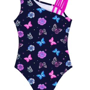 YEAHDOR Kids Girls Gymnastic Ballet Dance Leotard Print Leotard with Shiny Boyshort Set One Shoulder Bodysuit Sets Printed Hot Pink 14 Years