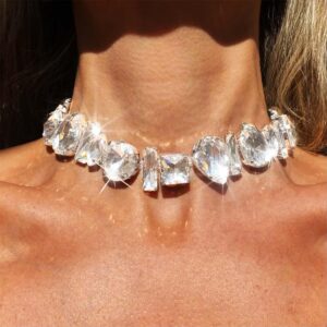 JONKY Crystal Chokers Silver Choker Necklace Rhinestone Neck Chain Bling Neck Jewelry Prom Accessories for Women