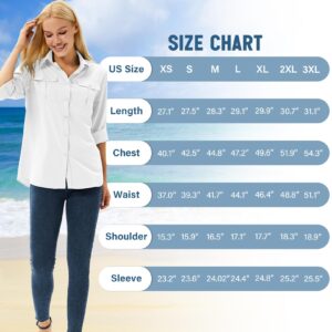 Women's UPF 50 Long Sleeve UV Sun Protection Safari Shirts Outdoor Quick Dry Fishing Travel Hiking Shirts #5070-White-XS