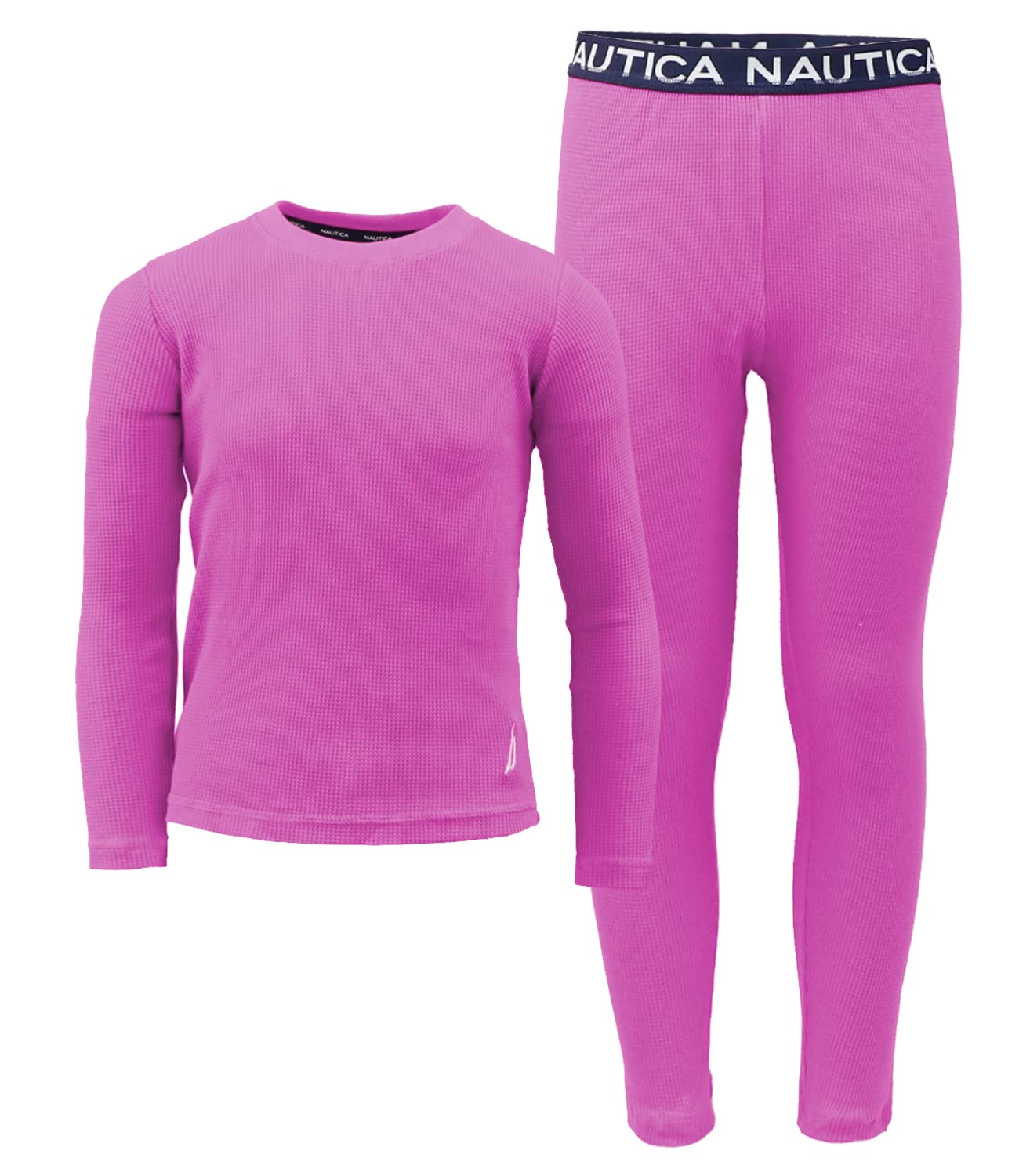 Nautica Girls' 2-Piece Shirt & Pants Base Layer Long Johns Waffle Thermal Underwear Set (Purple, 14/16)