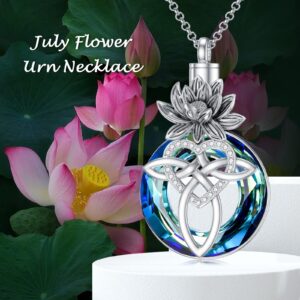 PROESS Waterlily Flower Cremation Jewelry for Ashes for Women Girls Sterling Silver Celtic Knot Heart Ashes Memorial Keepsake Necklace Circle Crystal Urn Cremation Jewelry