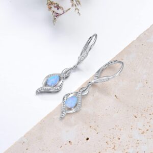 VONALA Opal Earrings 925 Sterling Silver Blue Opal October Birthstone Dangle Drop Dangly Leverback Earrings Valentine's Day Jewelry Gifts for Women