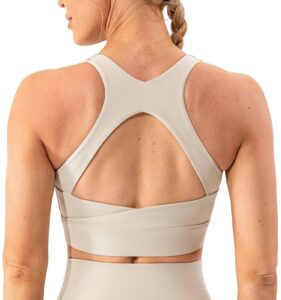 lavento women's supportive soft sports bra open racerback - workout yoga training bras top (creamy white, 6)