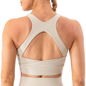 Lavento Women's Supportive Soft Sports Bra Open Racerback - Workout Yoga Training Bras Top (Creamy White, 6)