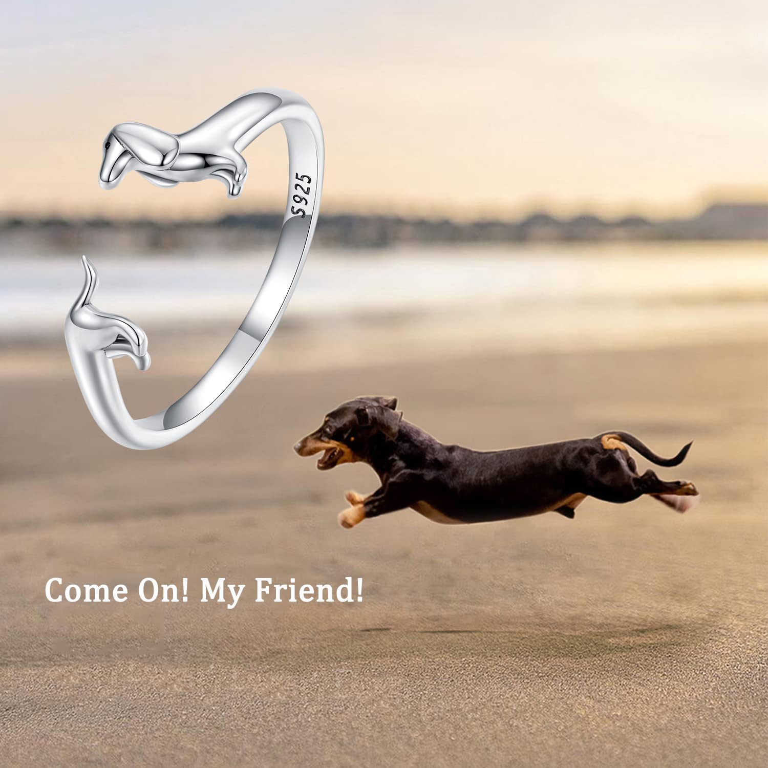 MUNDELL 925 Sterling Silver Cute Dachshund Open Rings Puppy Dog Adjustable Rings for Women Animal Stacking Rings Statement Rings Fine Jewelry