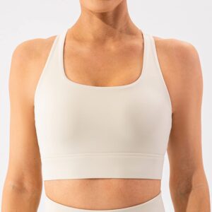 Lavento Women's Supportive Soft Sports Bra Open Racerback - Workout Yoga Training Bras Top (Creamy White, 6)