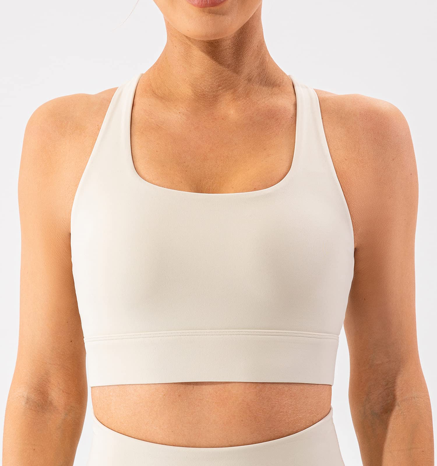 Lavento Women's Supportive Soft Sports Bra Open Racerback - Workout Yoga Training Bras Top (Creamy White, 6)