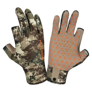 BASSDASH Unisex Fingerless Camo Hunting Gloves for Men's Women's Early Season Warm Weather UPF 50+ Lightweight Fishing Photography HG03