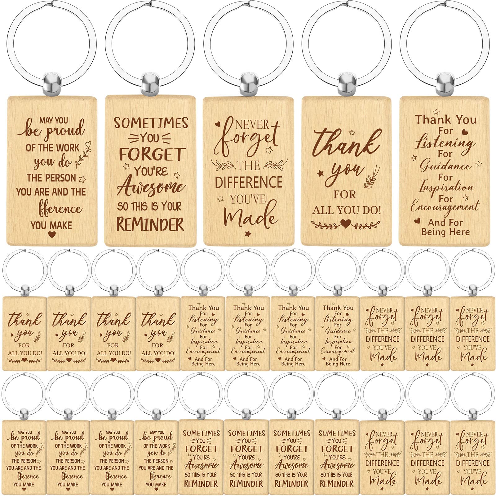 Chunful Graduation Thank You Keychains Bulk Wooden Thank Teacher Employee Keychains Inspirational Appreciation Gifts(50 Pcs)