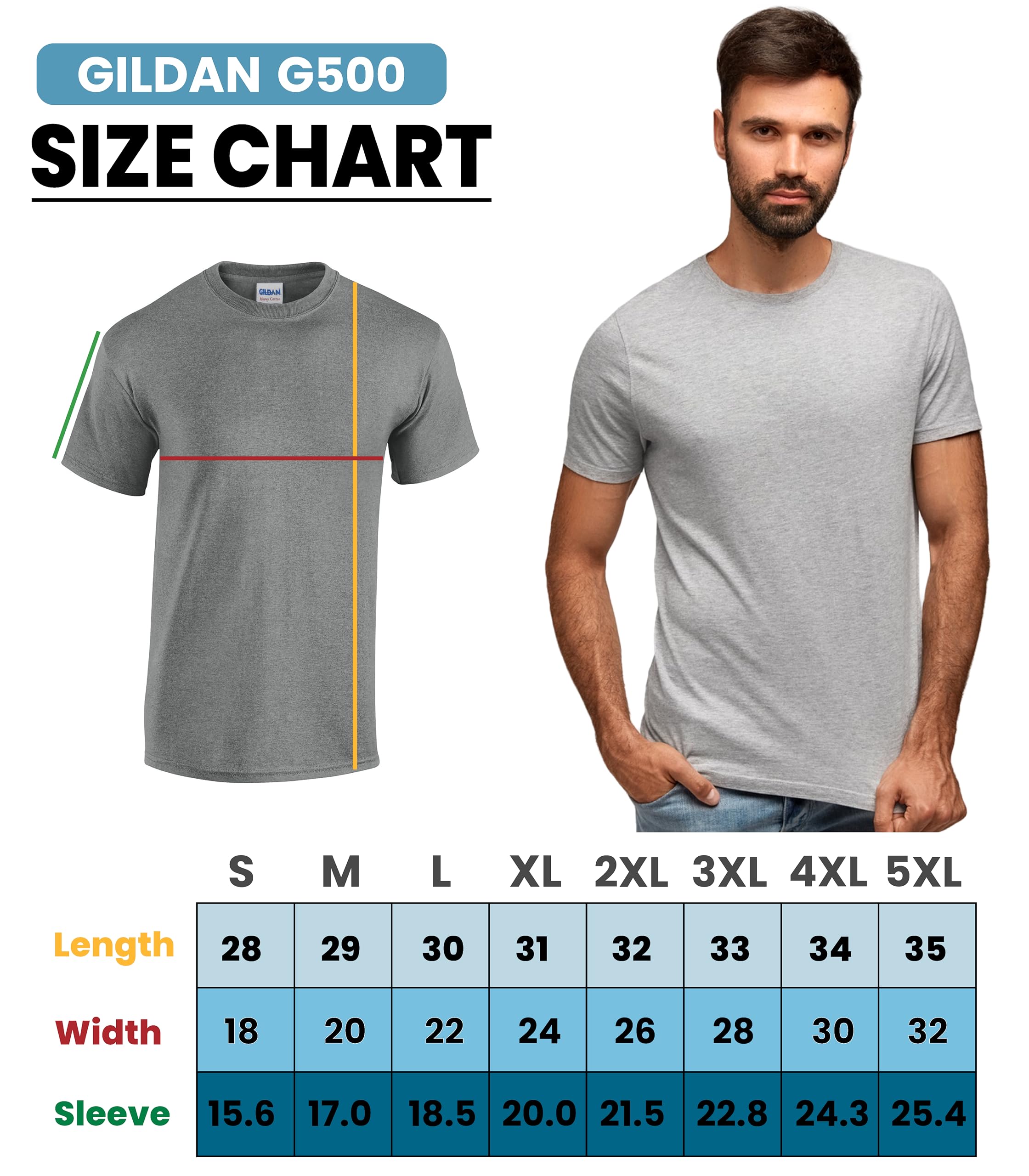 Gildan Men's Heavy Cotton Short Sleeve T-Shirt, Style G500, Multipack of 1|2|4|6|10, Make Your Own Customized Set! SETOF-6-XL Multicolor