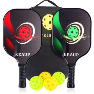 pickleball paddles set of 2 rackets with 4 balls and 1 pickleball bag pickle ball rackets for women & men with grip tape pickleball set racquet lightweight