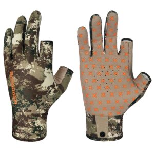 bassdash unisex fingerless camo hunting gloves for men's women's early season warm weather upf 50+ lightweight fishing photography hg03