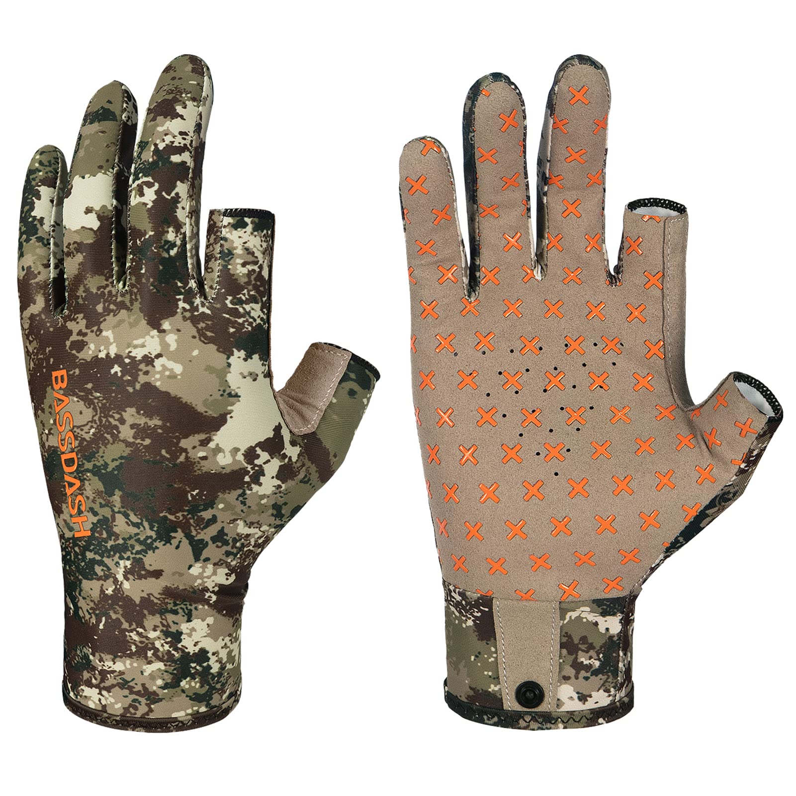 BASSDASH Unisex Fingerless Camo Hunting Gloves for Men's Women's Early Season Warm Weather UPF 50+ Lightweight Fishing Photography HG03