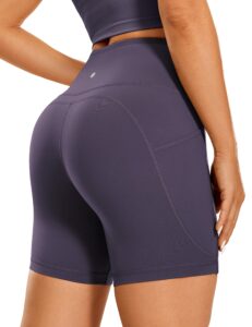 crz yoga women's brushed naked feeling biker shorts 6'' - high waist matte workout yoga gym spandex shorts side pockets moon violet small