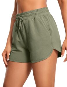 crz yoga women's casual sweat shorts - 3.5'' athletic summer comfy cotton lounge shorts gym jersey shorts with pockets dusty olive medium