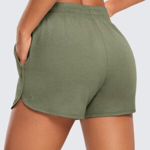 CRZ YOGA Women's Casual Sweat Shorts - 3.5'' Athletic Summer Comfy Cotton Lounge Shorts Gym Jersey Shorts with Pockets Dusty Olive Medium