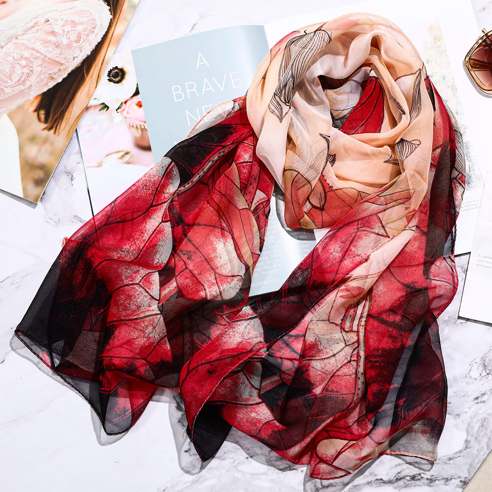 Sureio 6 Pcs Scarves for Women Lightweight Summer Floral Print Pattern Scarf for Women Dressy Long Thin Scarf Shawl(Light Style)