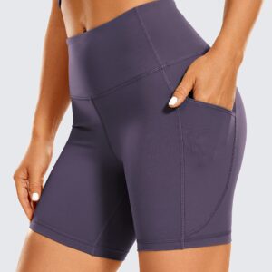 CRZ YOGA Women's Brushed Naked Feeling Biker Shorts 6'' - High Waist Matte Workout Yoga Gym Spandex Shorts Side Pockets Moon Violet Small