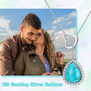 BETHZA Natural Turquoise Necklace for Women with Heart 925 Sterling Silver Genuine Teardrop Turquoise Y-Necklaces Jewelry Gifts for Christmas Birthday