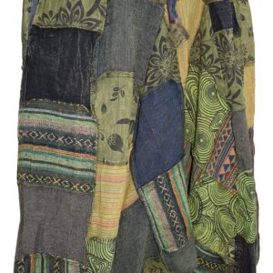 Mens Patchwork Stone Washed Yoga Bohemian Baggy Printed Harem Pants Green LXL