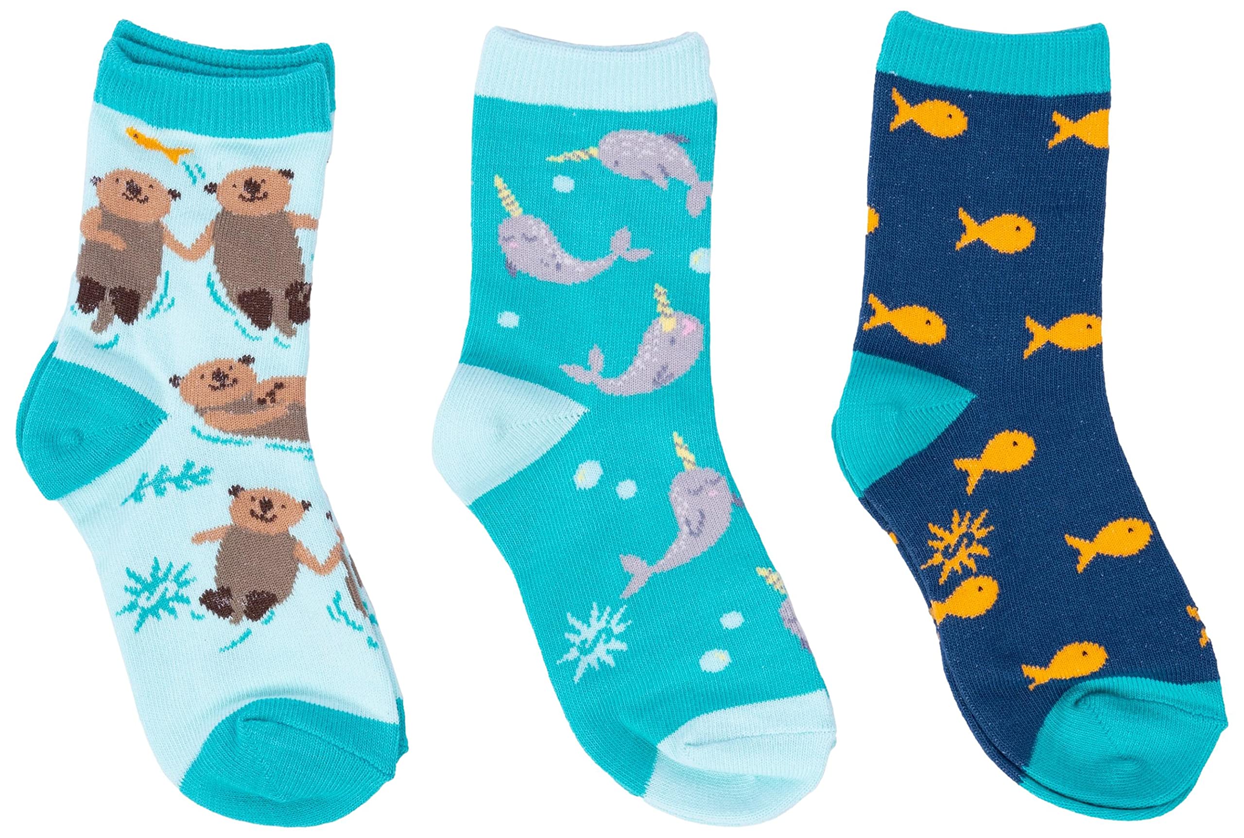 Sock It To Me Girls Otter Narwal Fish Socks (3-Pack)