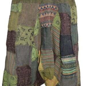 Mens Patchwork Stone Washed Yoga Bohemian Baggy Printed Harem Pants Green LXL