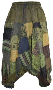 mens patchwork stone washed yoga bohemian baggy printed harem pants green lxl