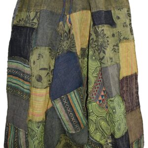 Mens Patchwork Stone Washed Yoga Bohemian Baggy Printed Harem Pants Green LXL