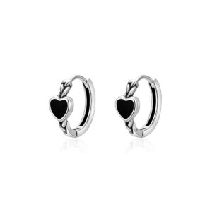 SLUYNZ 925 Sterling Silver Black Heart Hoop Earrings for Women Teen Girls Heart Huggie Earrings Hoop (A-Silver)