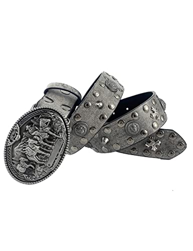 TOPACC Women Men Western Buckle Belt Cowgirl Cowboy Country Concho Leather Belt Rodeo Horse Plaque Removable