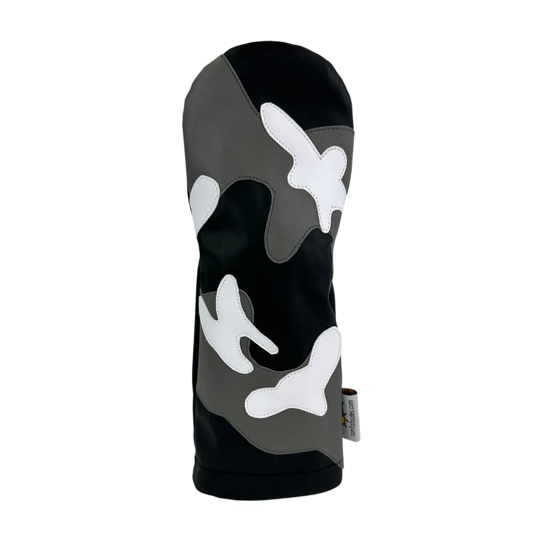 Black Gray and White Camo Sunfish Leather Fairway Wood (no Indicator) Golf Club Headcover