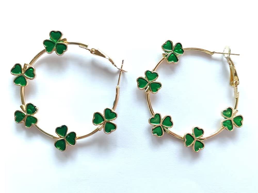 Zhang shine Green Shamrock Earrings Irish Clover Hoop Earrings St.Patrick's Day Lucky Leaf Earrings for Women St. Patrick Day Daily Wearing Parties Celebrations