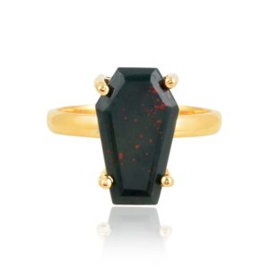 bloodstone ring, 925 sterling silver ring, 9x15mm coffin gemstone ring, 18kgold plated ring, prong set jewelry, gift for mother, jewelry for ladies (gold plated, 6.5 us)