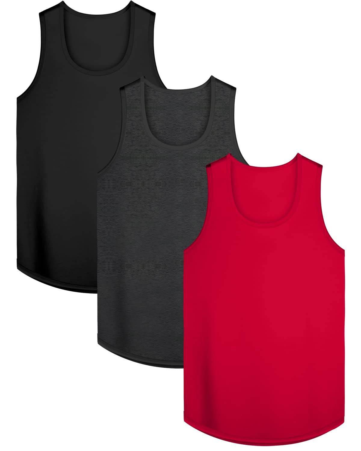 KAWATA Men's 3 Pack Dry Fit Workout Tank Top Gym Muscle Tee Fitness Bodybuilding Sleeveless T Shirts