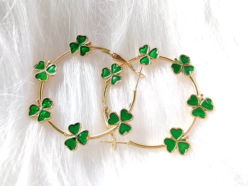 Zhang shine Green Shamrock Earrings Irish Clover Hoop Earrings St.Patrick's Day Lucky Leaf Earrings for Women St. Patrick Day Daily Wearing Parties Celebrations