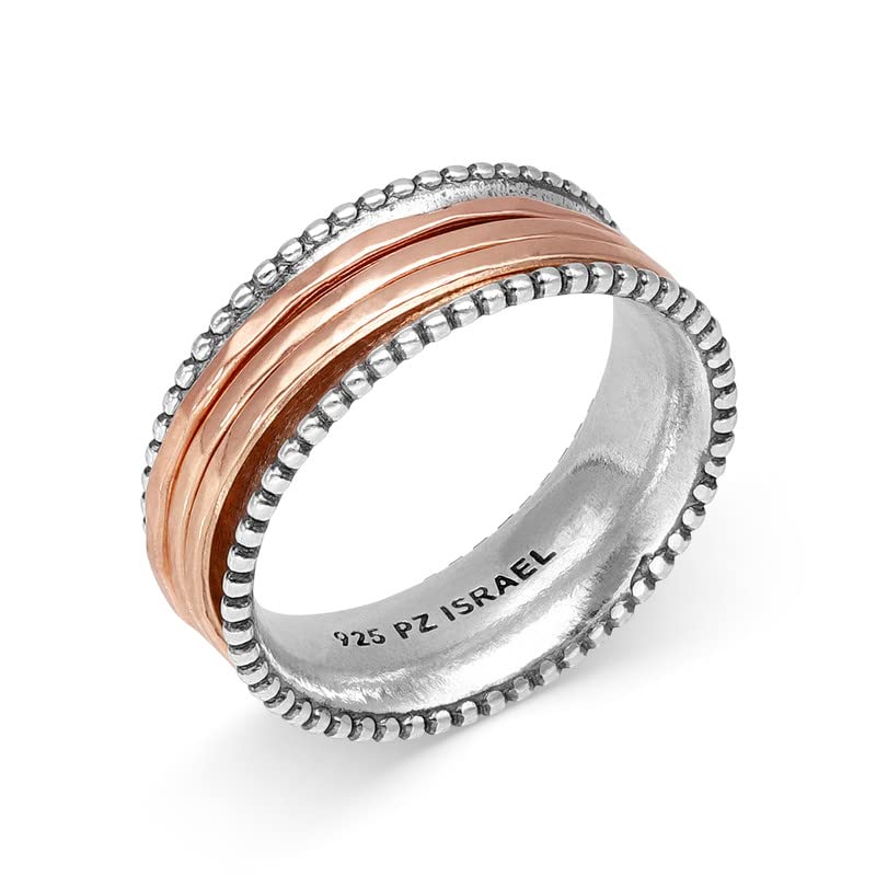 Paz Creations 925 Sterling Silver Spinner Ring/Fidget Ring/Anxiety Ring - 925 Sterling Silver Rings for Women, Stylish Boho Ring (14K Rose Gold Plated, Size 8)