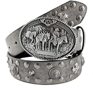 TOPACC Women Men Western Buckle Belt Cowgirl Cowboy Country Concho Leather Belt Rodeo Horse Plaque Removable