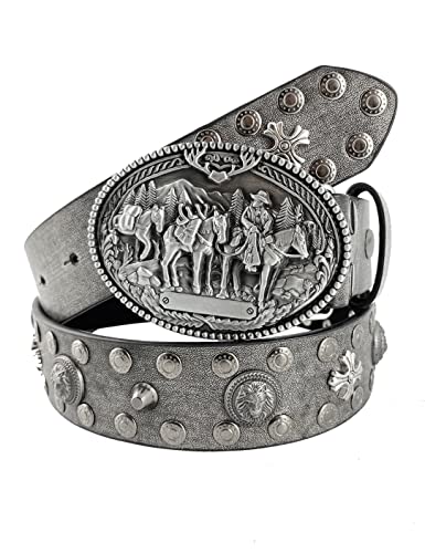 TOPACC Women Men Western Buckle Belt Cowgirl Cowboy Country Concho Leather Belt Rodeo Horse Plaque Removable