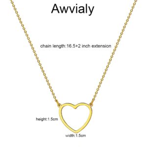 Awvialy Cute Heart Necklaces for Women 14k Gold Plated Minimalist Open Heart Necklace Dainty Gold Heart Necklace Tiny Gold Pendant Necklace Simple Gold Choker Necklaces Trendy Gold Jewelry for Women