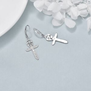 YFN Ankh Cross Earrings Sterling Silver Eye of Horus Earrings Egypt Dangle Drop Earrings Egyptian Protection Jewelry Gifts for Women