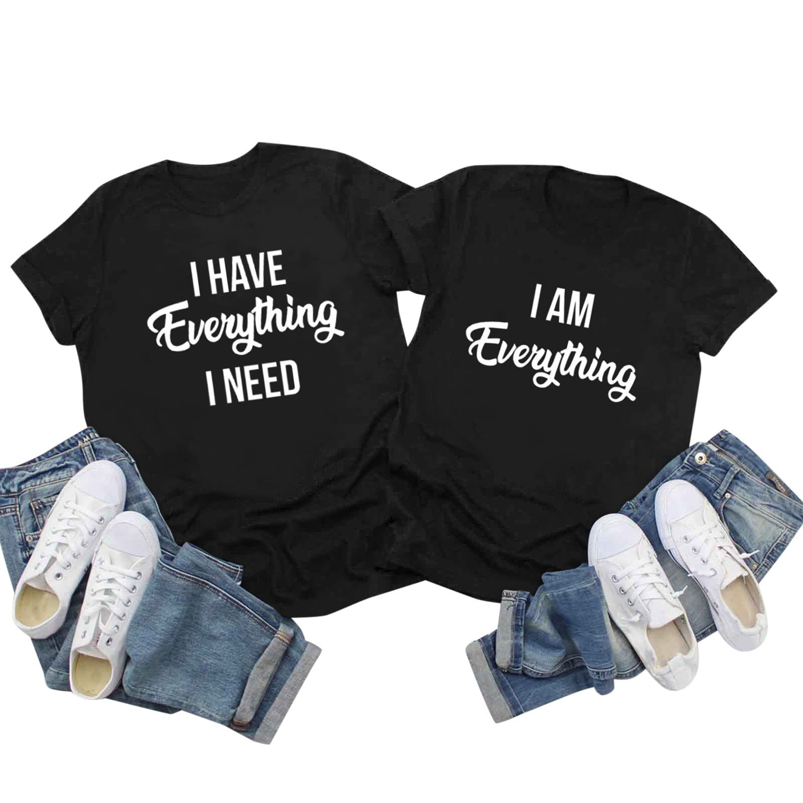 Matching Couple Set Outfits His & Hers T-Shirts Casual Short Sleeve O Neck Funny Matching Couple Top Valentine's Day Pullover(E-Black,Medium)