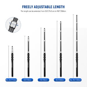 NEEWER Upgraded Microphone Boom Pole, 9.8ft/300cm Telescopic Carbon Fiber Mic Boom Arm with 5 Sections, 1/4” 3/8” 5/8” Screw Adapters, Cable Straps, Shoulder Strap & Storage Bag, MS-300C