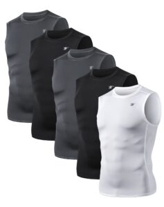 telaleo 5 pack men's athletic compression shirts sleeveless workout tank top sports base layer running basketball s/02