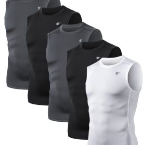 TELALEO 5 Pack Men's Athletic Compression Shirts Sleeveless Workout Tank Top Sports Base Layer Running Basketball S/02